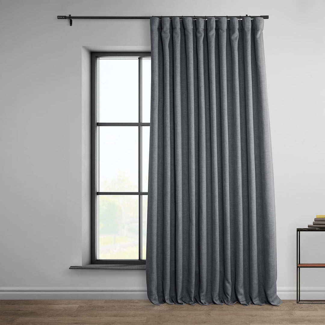 HPD Half Price Drapes Faux Linen Room Darkening Curtains - 108 Inches Long Extra 100 X 108 - Dark Gravel