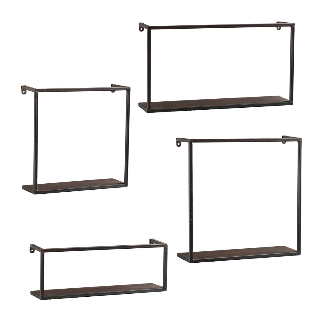 SEI Furniture Zyther Contemporary Metal Wall Shelves 4 pc Set Antique Black