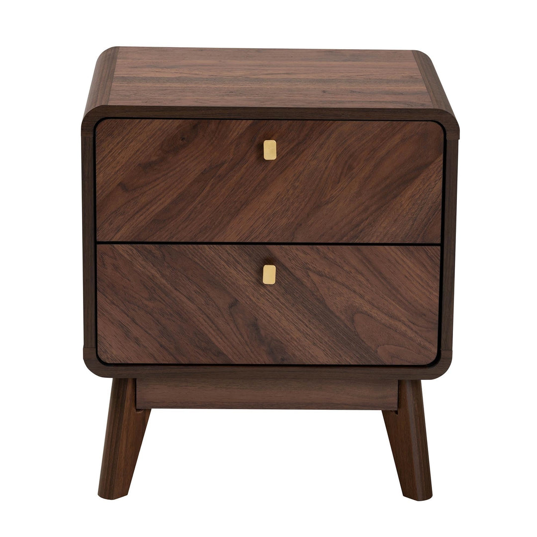 Mid-Century Transitional Walnut Brown Finished Wood 2-Drawer Nightstand Bohemian