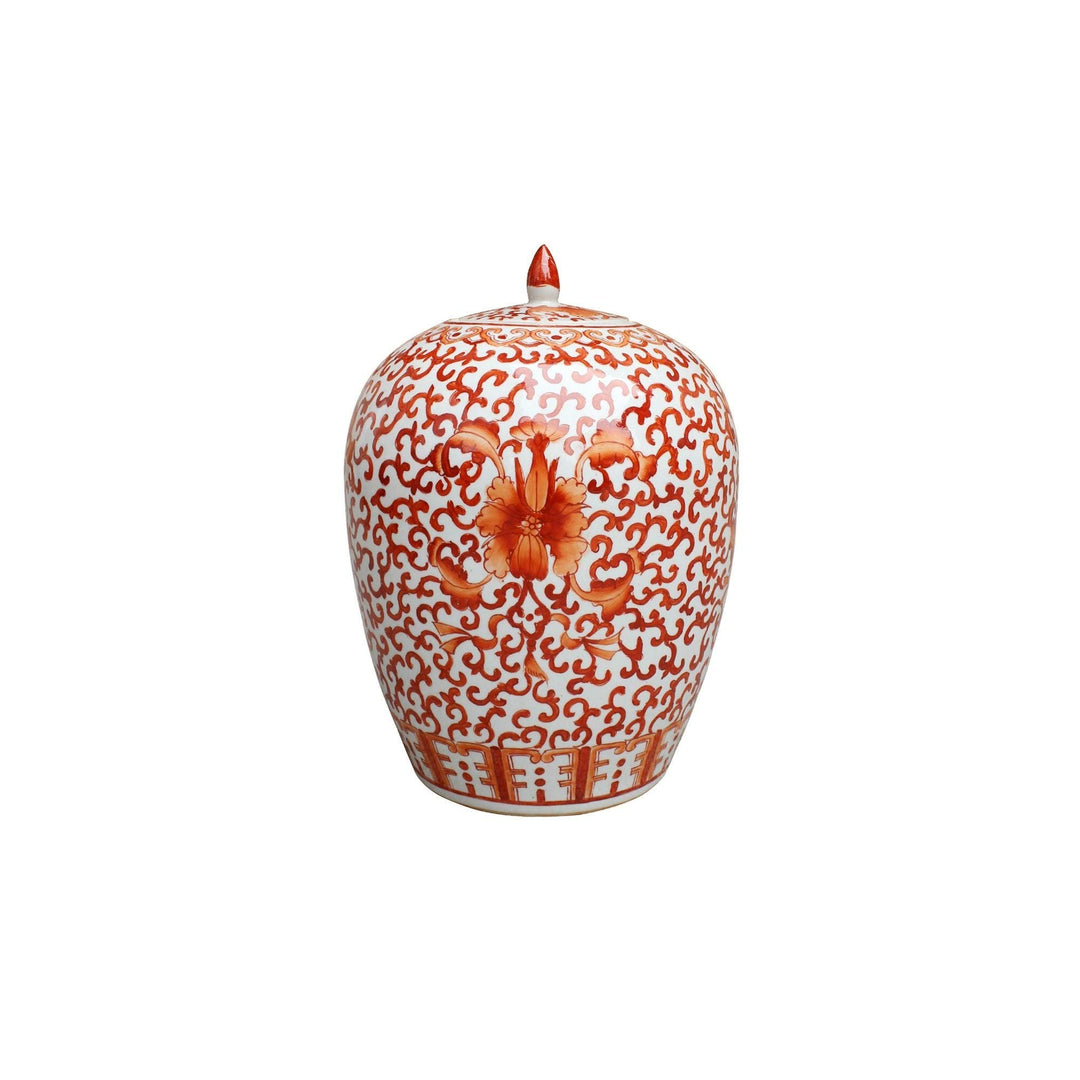 Handmade Twisted Lotus Ginger Decorative Jar Orange Porcelain