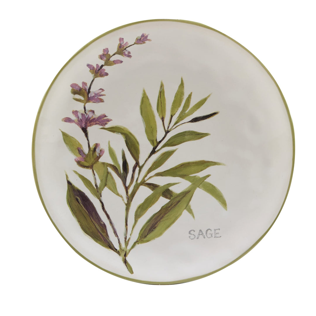 Fresh Herbs 9" Salad/dessert Plates Set Of 4 X Green Multi Color Off/White