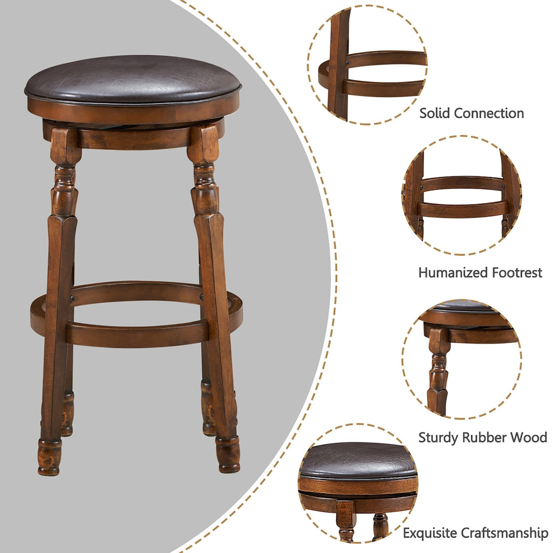 Set of 2 Backless Bar Stools Counter Height Stool with Swivel Seat Brown Vintage