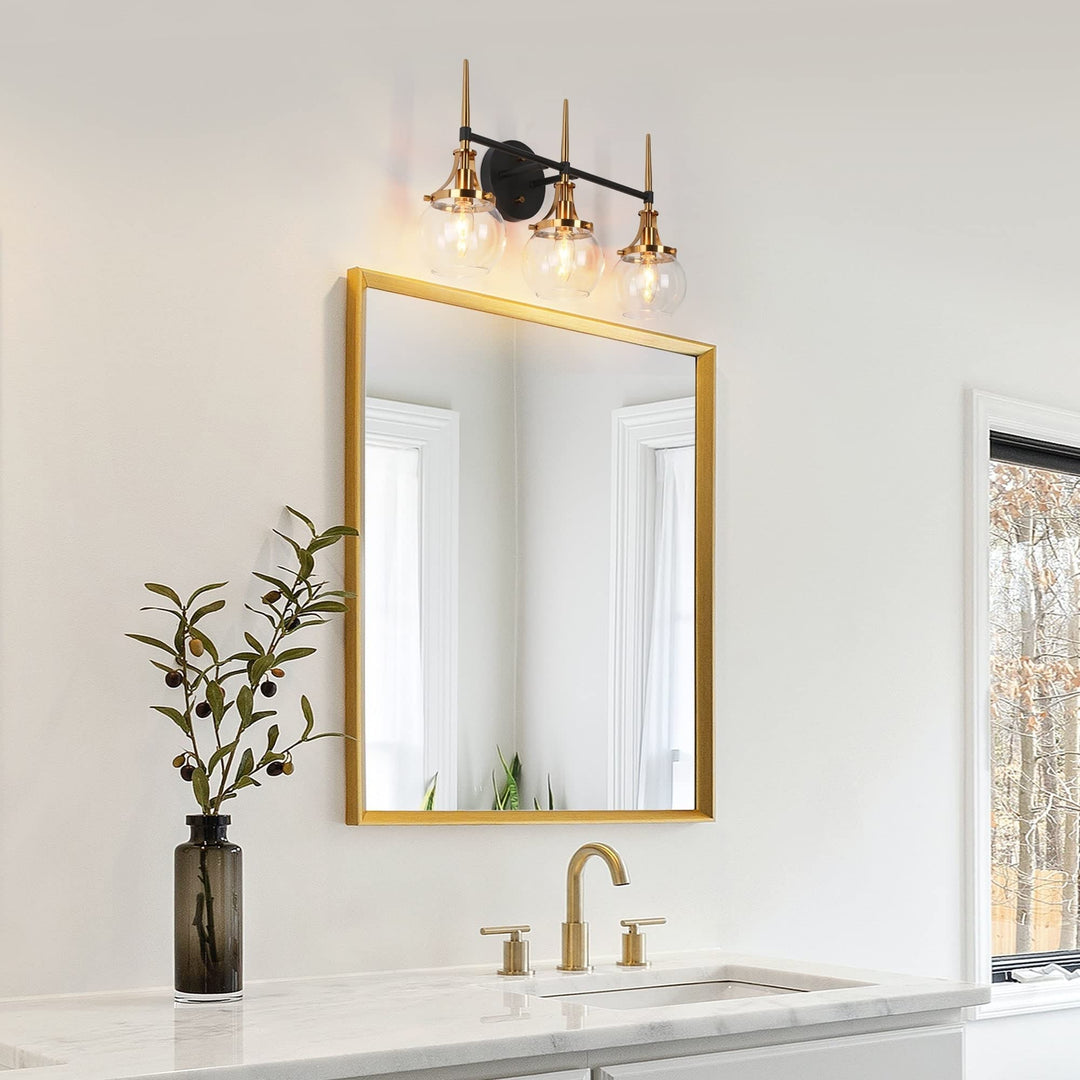 Modern Glam 3-light Glass Bathroom Vanity Lights Black Gold Wall Sconces 21.5"/3-Light