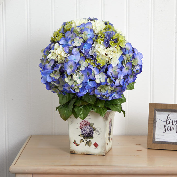 Nearly Natural Mixed Hydrangea with Floral Planter