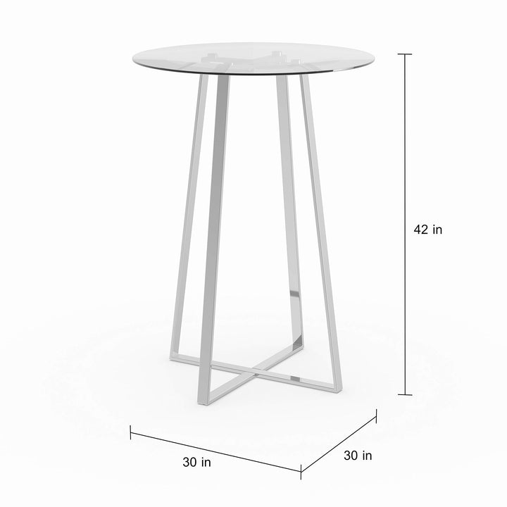 Silver Bar Table - 30" X 42" Clear Glam Round Glass Metal Chrome Finish