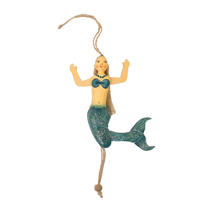 Jumping Mermaid Ornament 3.1" X 1" 5.5" Blue Animals Wood