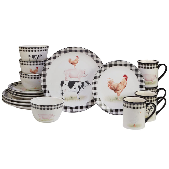 Certified International On The Farm 16 Piece Ceramic Dinnerware Set Service