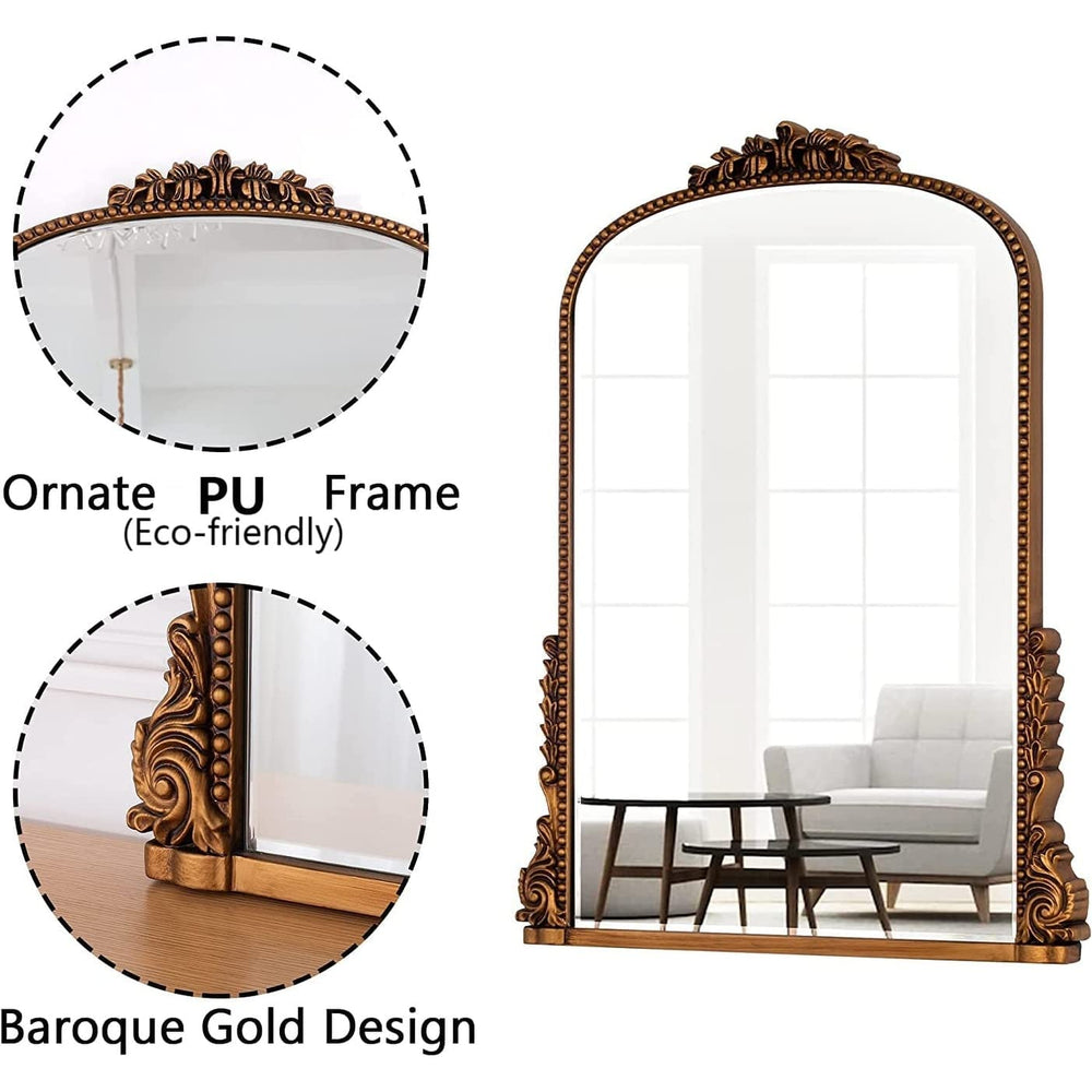 Arch Wall Mirror Antique Gold Mirror-31.5'" X 23.6'' Traditional Vintage Beveled - Diamond Home USA