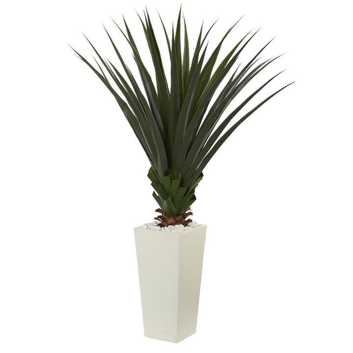 Nearly Natural 5ft. Spiky Agave Artificial Plant in White Tower Planter