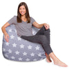 Posh Creations Bean Bag Chair for Kids Teens and Adults Includes Removable and 48 Inches Extra Large - Canvas White Stars on Gray