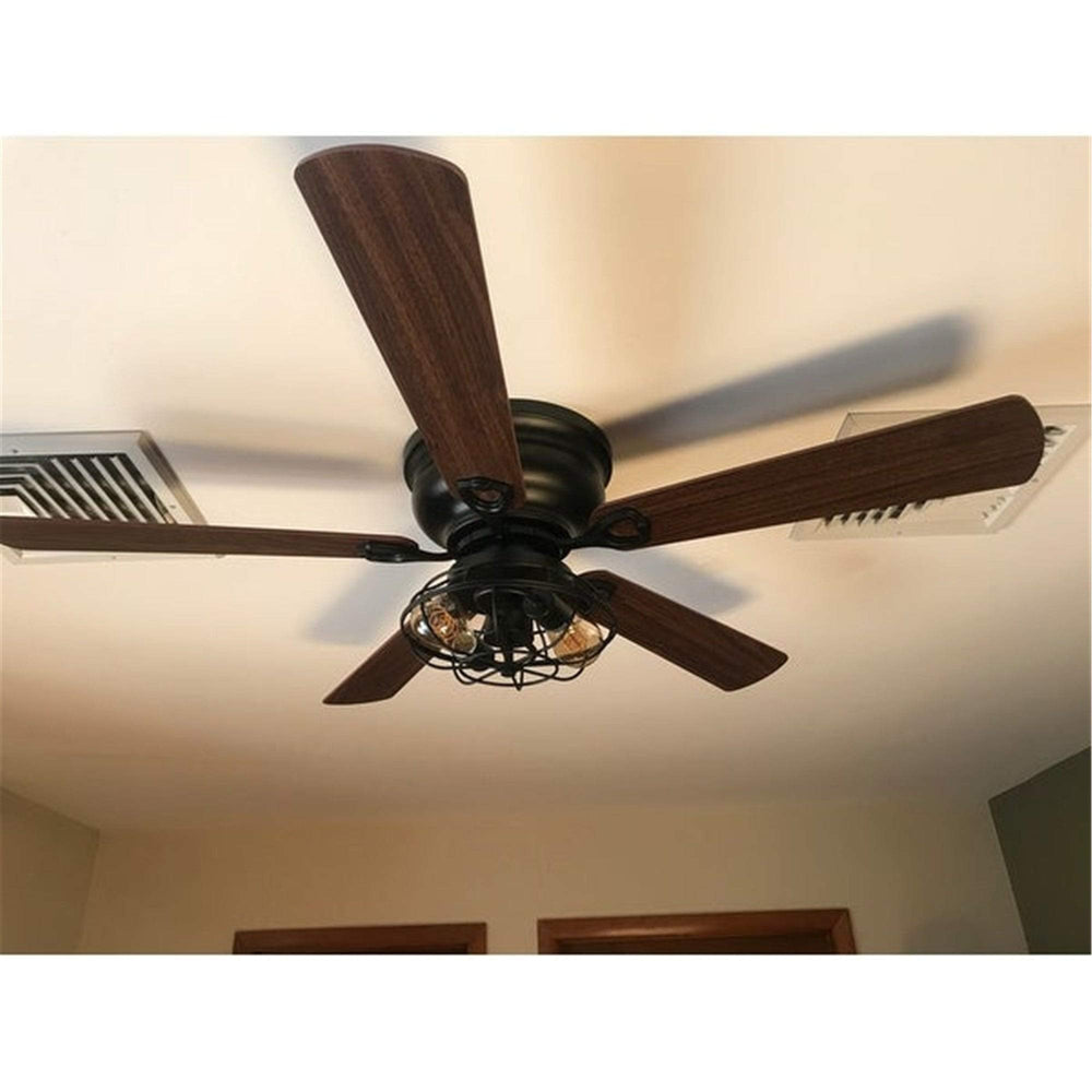 48" Low Profile Metal 5-blade Ceiling Fan with Remote Black Rustic Wood Blades - Diamond Home USA