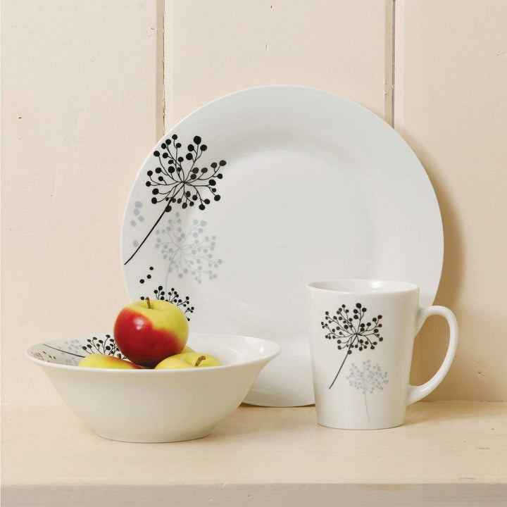 Floral Touch 12 Piece Dinnerware Set White Casual Round Stoneware Microwave Safe