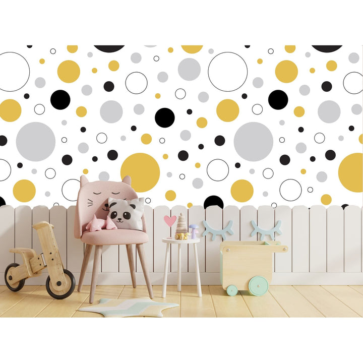 Yellow and Black Circles Removable Wallpaper 24'' Inch X 10'ft Grey White