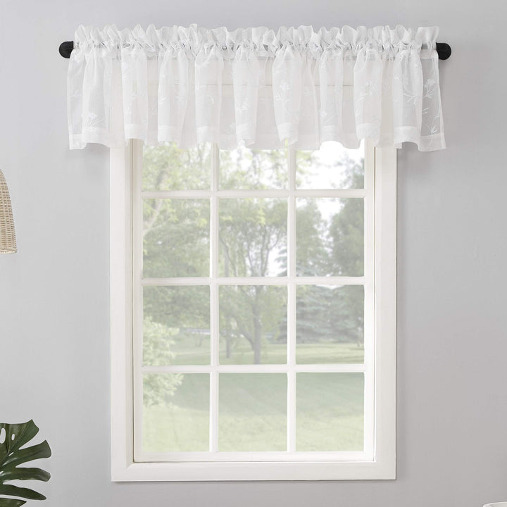 No. 918 Delia Embroidered Floral Sheer Rod Pocket Curtain Valance 50" x 17" 50 x 17 - Ivory