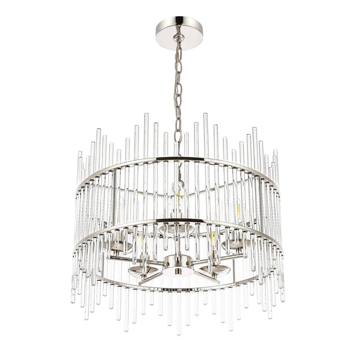 Mordern Glass Rod Chandelier with 5 Light Silver Modern Contemporary Metal