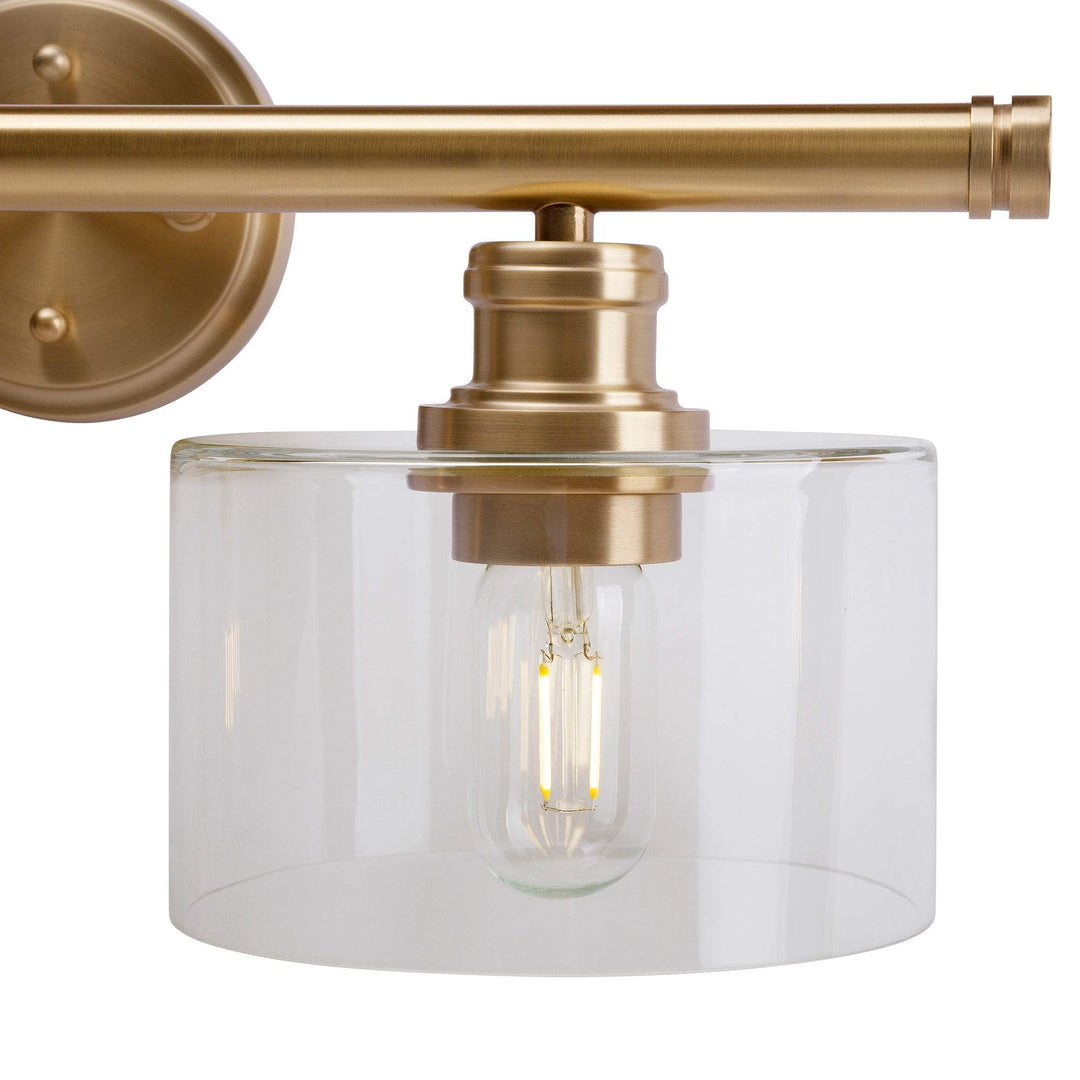 2-Light Soft Gold Bath Light with Clear Glass Modern Contemporary Steel