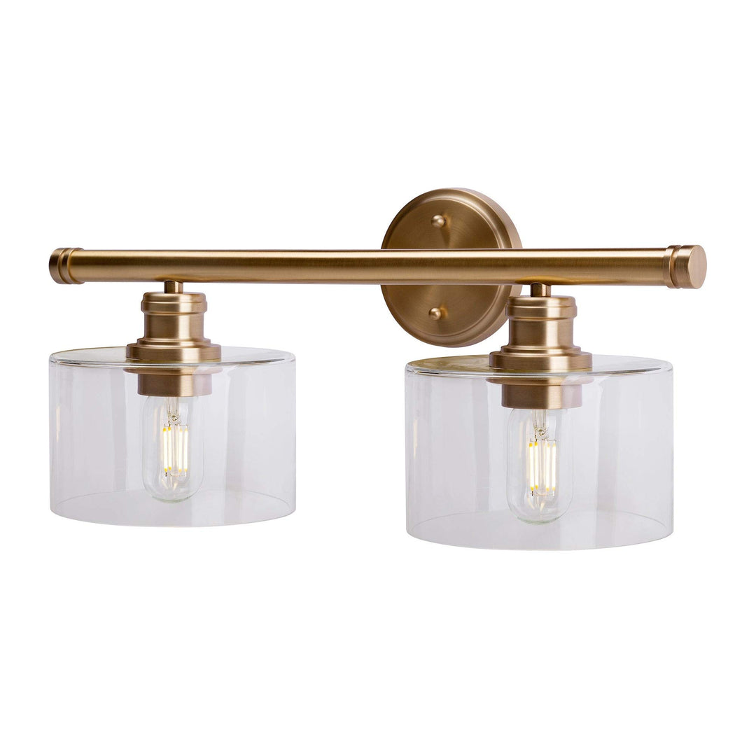 2-Light Soft Gold Bath Light with Clear Glass Modern Contemporary Steel