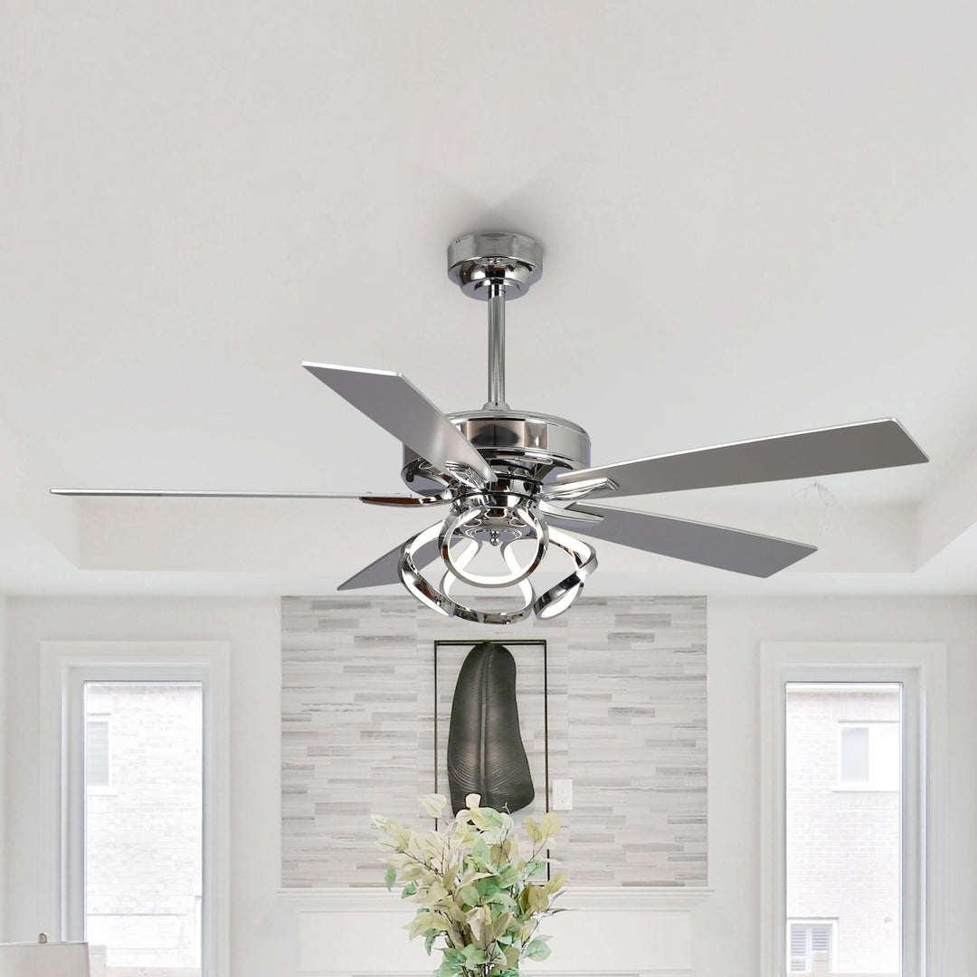 52" Reversible 5-Blade Chrome Dimmable Led Ceiling Fan with Remote Brown - Diamond Home USA