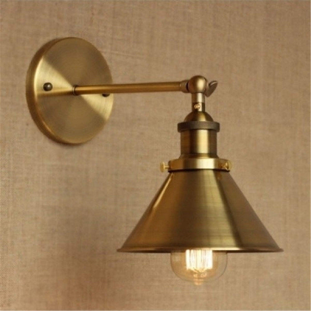 Brass Wall Sconce with Metal Cone Shade Gold Industrial Dimmable