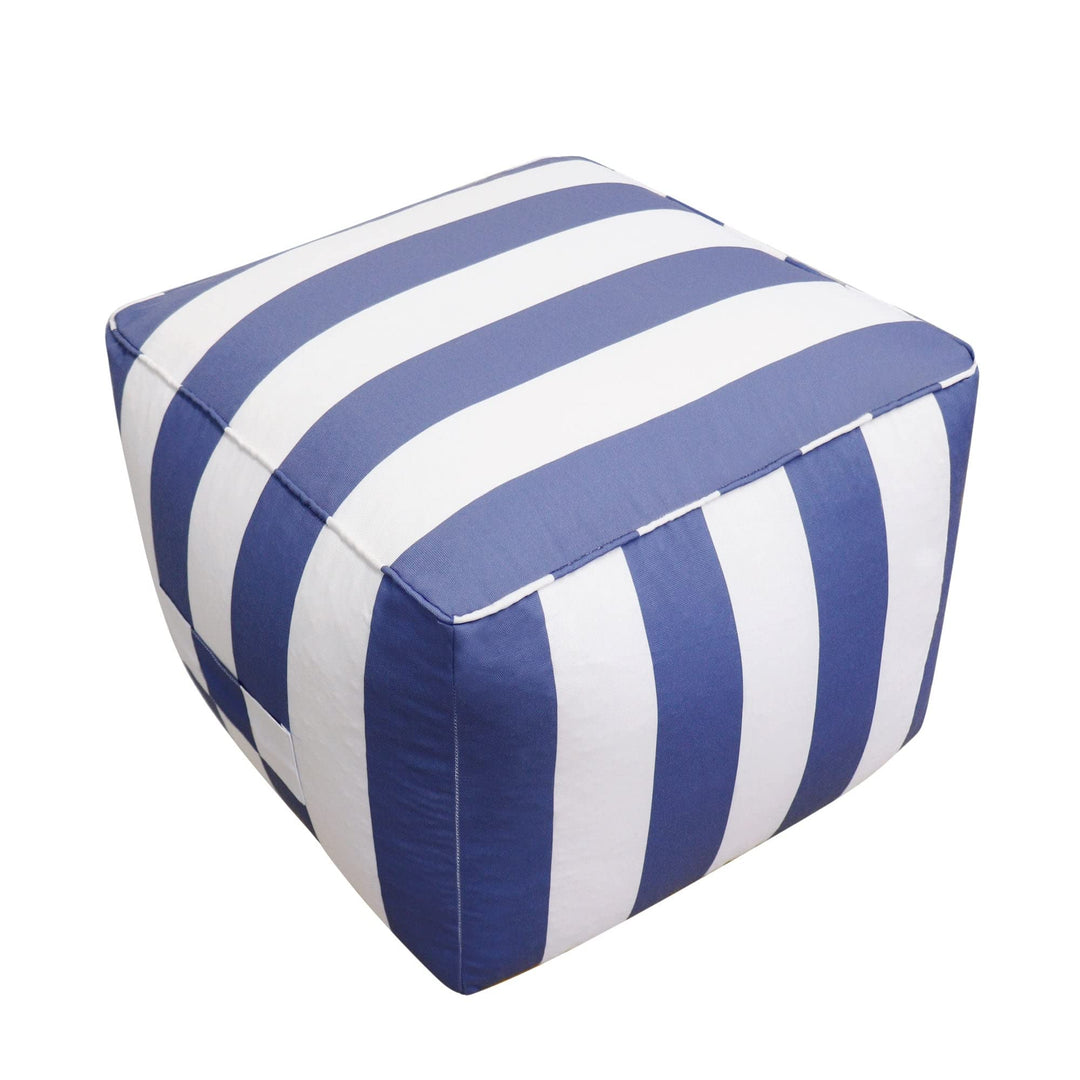 Galaxy White/Blue Striped Pouf Blue White Modern Contemporary Pattern Square