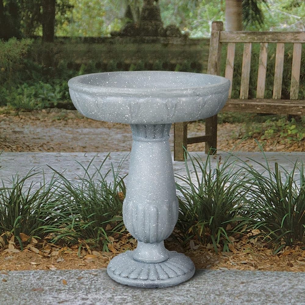 21.2in H Glass Fiber Reinforced Concrete Construction Garden Bird Bath Grey - Diamond Home USA