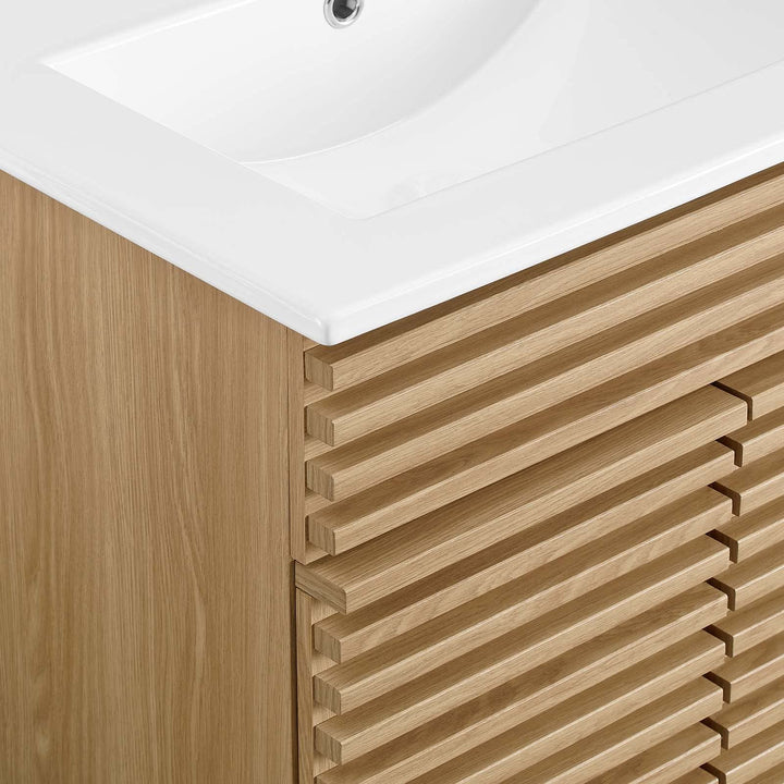 Modway Render Vanity Floor 24 Inch Oak/White Sink