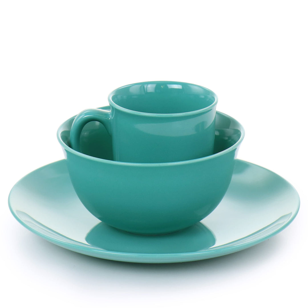 12 Pc Round Stoneware Dinnerware Set in Teal Green Turquoise Solid Casual - Diamond Home USA