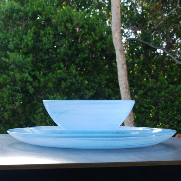 Red Pomegranate NUAGE 12 PCS. DINNERWARE SET BLUE aqua 11" 8" 6.5"" (0808-6) blue/white