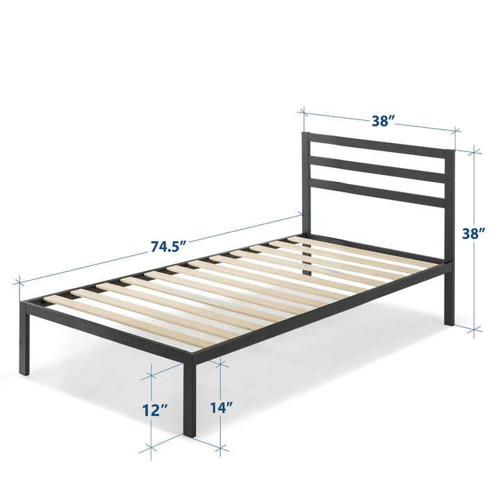 Mellow 14 inch Heavy Duty Metal Platform Bed W/Headboard/Wooden Slat Twin