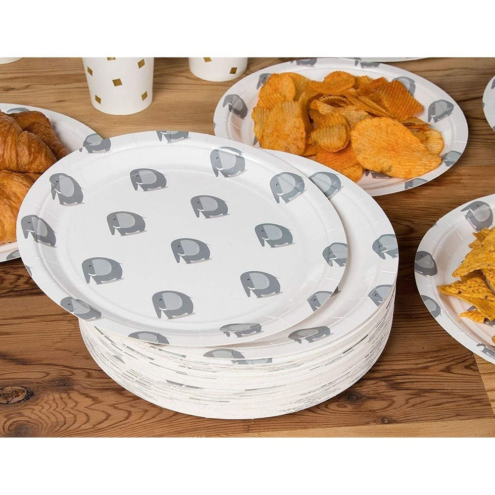 80-count Disposable Paper Plates Elephant Party Supplies 9 Inch White Animal - Diamond Home USA