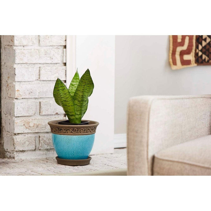 8" Planter Teal 2-pk. Blue Traditional Round Ceramic