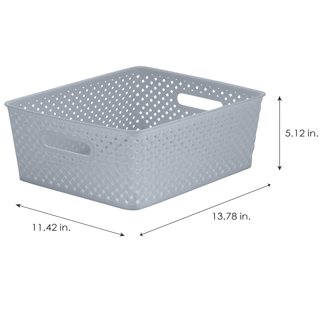 2 Pack Medium Resin Wicker Storage Bin in Grey 13.78" X 11.42" 5.12" Modern - Diamond Home USA