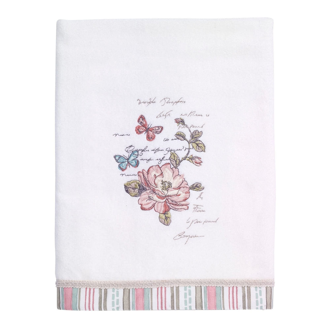 Butterfly Garden Bath Towel White Embroidered Cotton