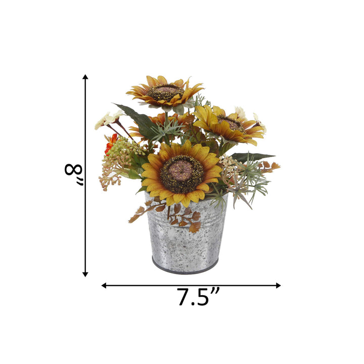 Flora Bunda Artificial Flowers 8" Tall Sunflowers Mix in TIN