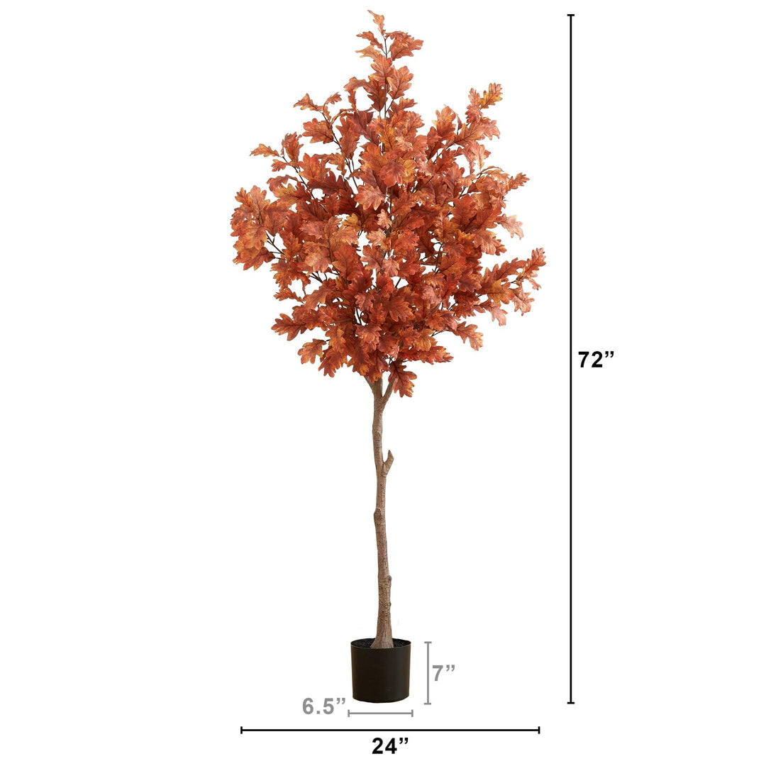 6' Autumn Oak Artificial Fall Tree Orange Handmade