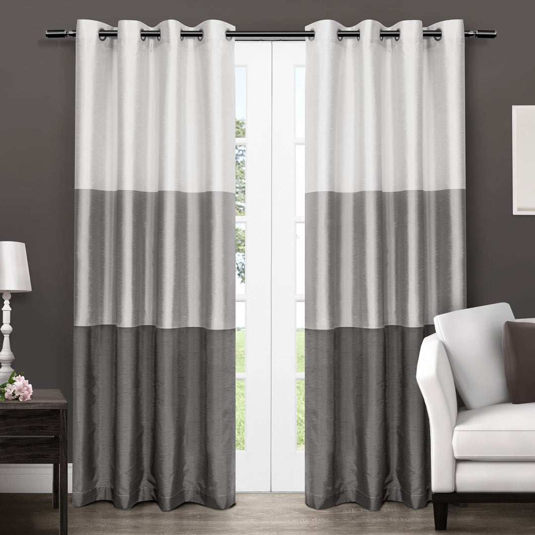 Exclusive Home Chateau Striped Faux Silk Grommet Top Curtain Panel Pair 54" w x 84" l - Black Pearl