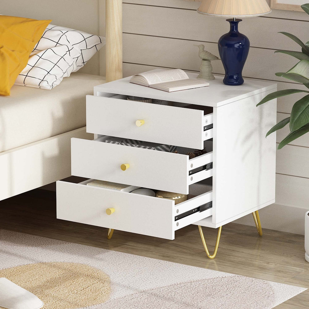 Light Luxury Style Nightstand19.6 wgolden Metal Steel Three Drawers old White