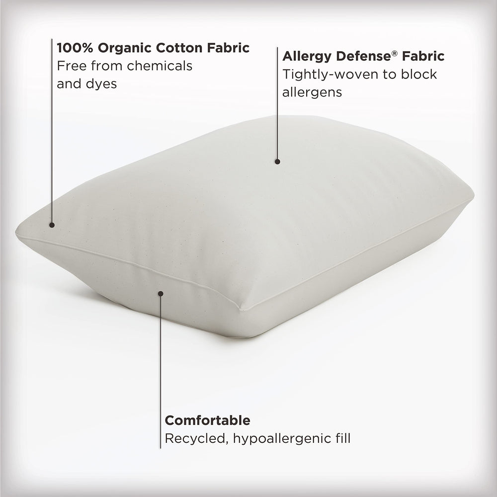 AllerEase Organic Cotton Top Allergy Protection Pillow Standard/Queen - 1 Pack - Diamond Home USA