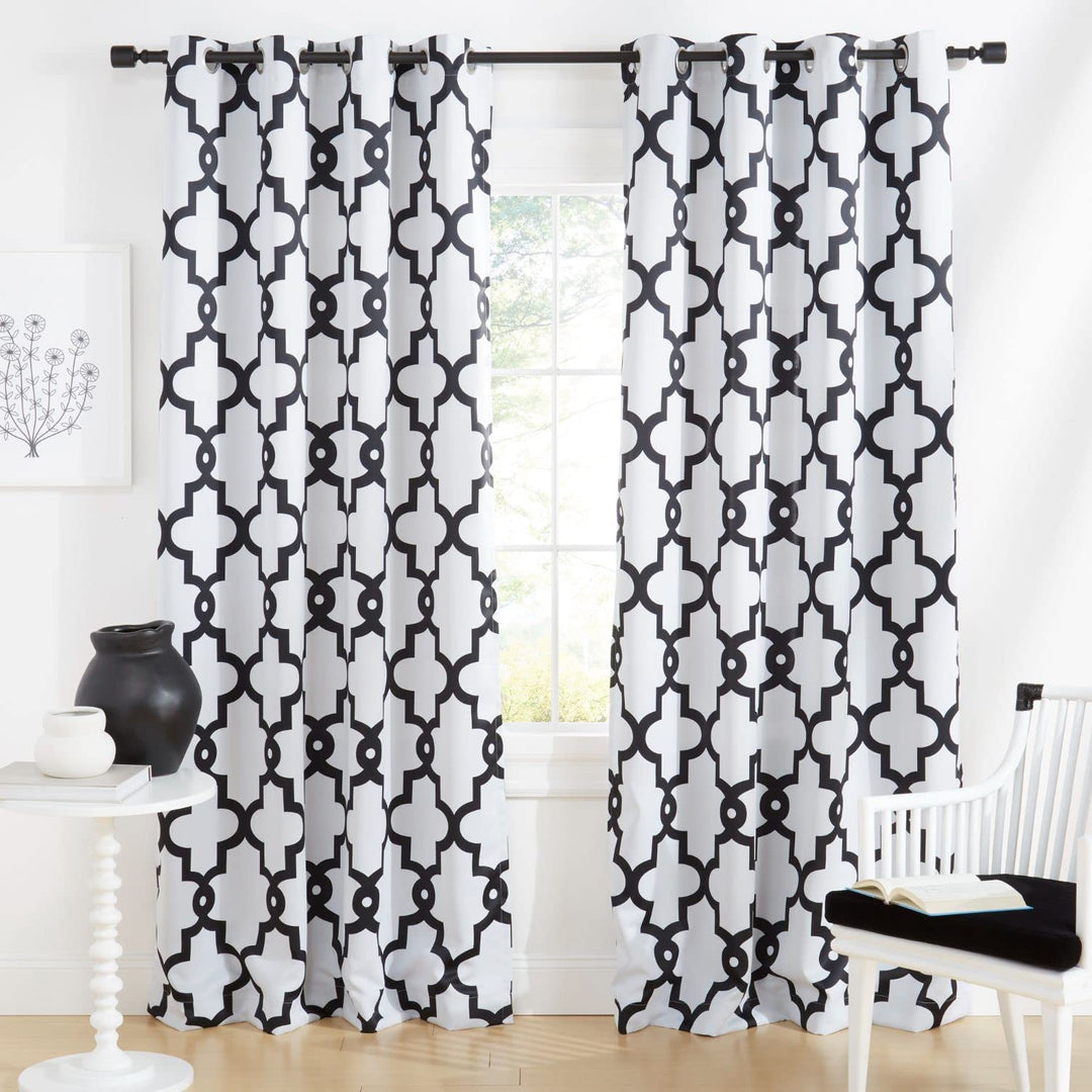 Exclusive Home Curtains Ironwork Sateen Woven Room Darkening Blackout Grommet 52X84 - White