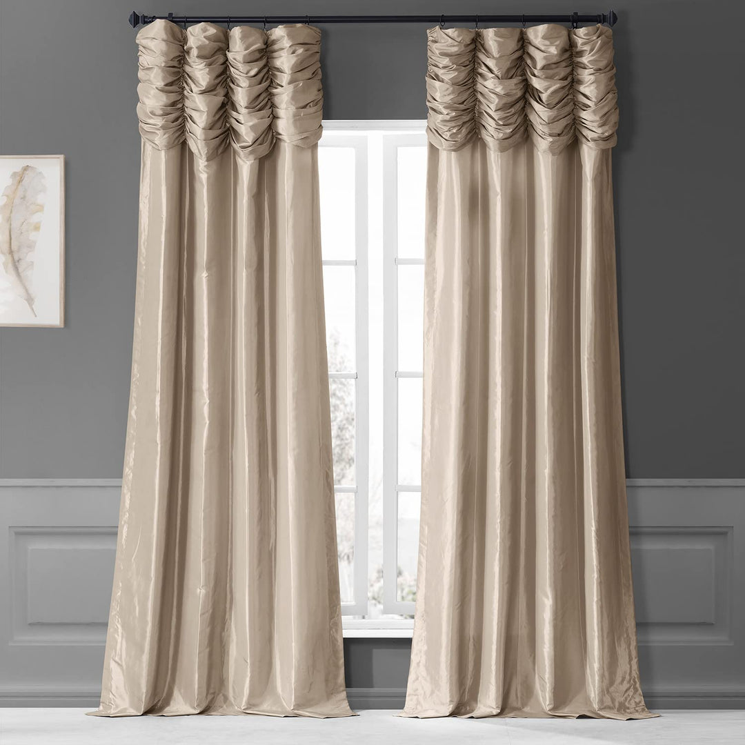 HPD Half Price Drapes Ruched Faux Taffeta Silk Curtains 108 Inches Long Room 50 X 108 - Antique Beige