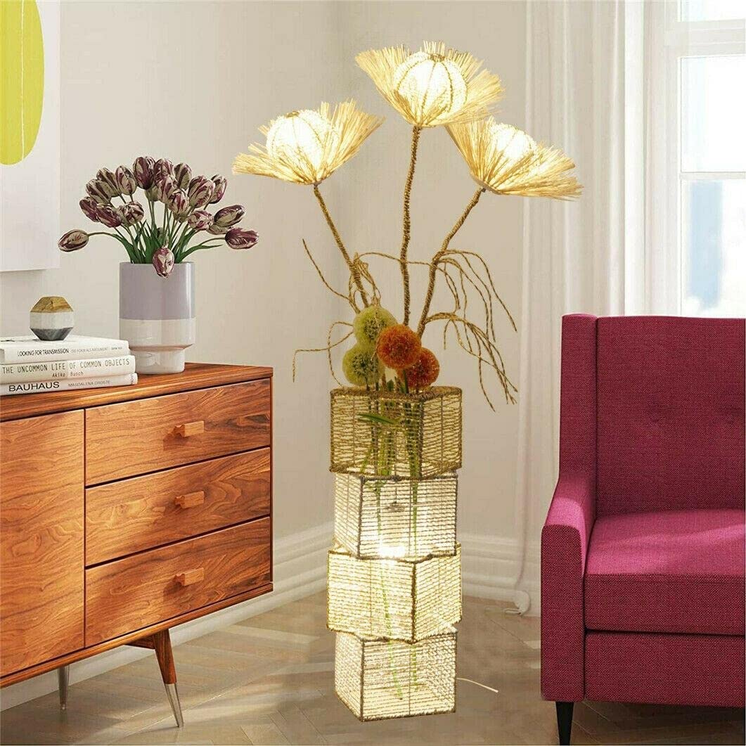 Led Tree Floor Lamp Rattan Flower Art Decorative Light Beige Modern Contemporary