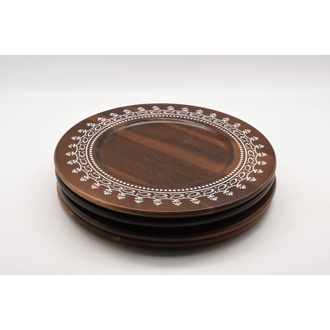 Acacia Wooden Charger Plate 4pcs/set Brown Round Wood 4 Piece Dishwasher Safe