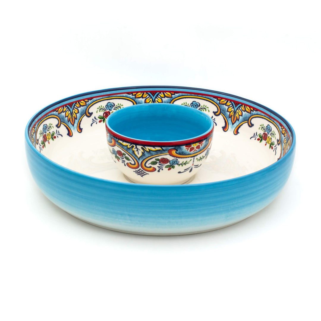 Euro Ceramica Zanzibar Chip and Dip Bowl 2 Piece Set Multicolor 24 ounces