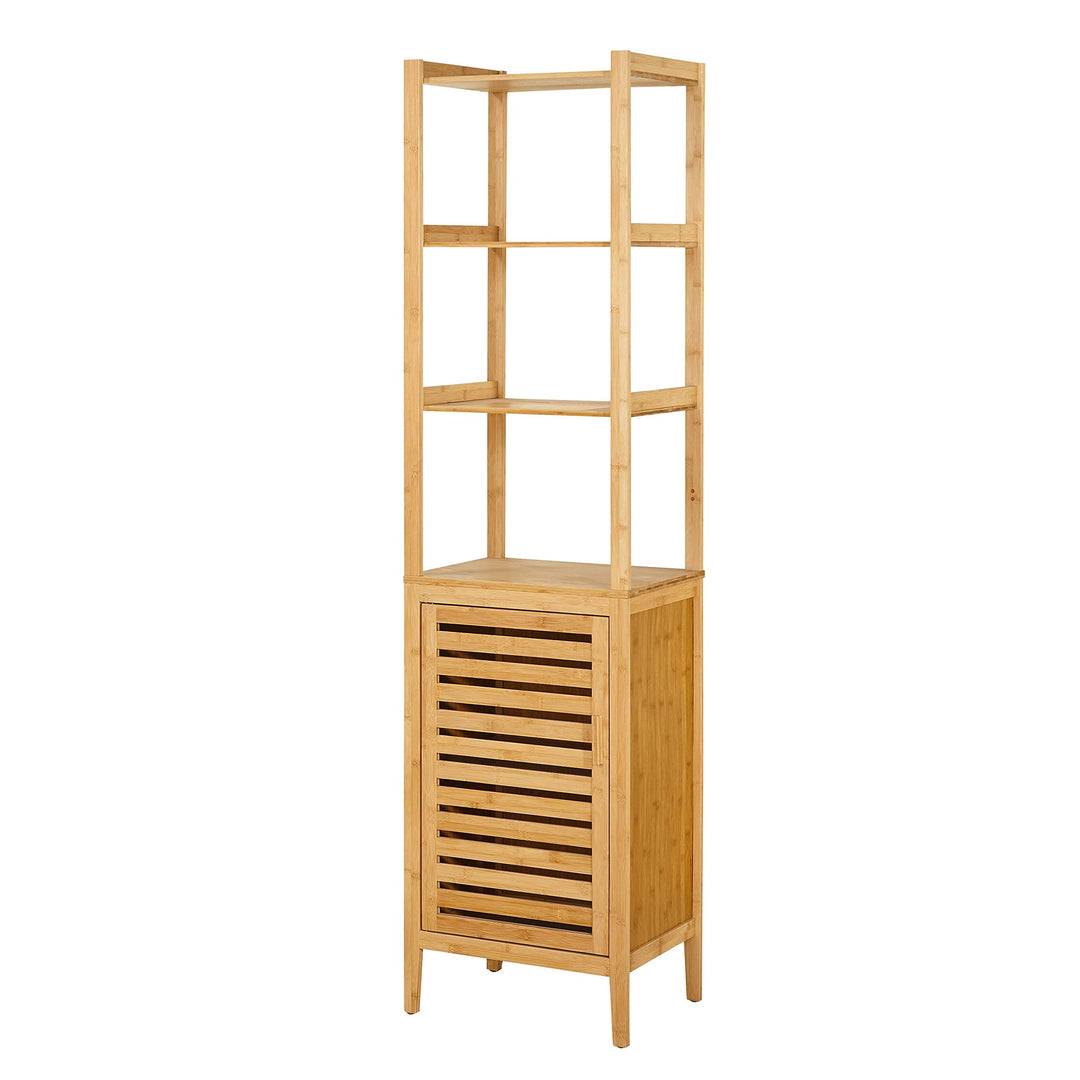 Bamboo Linen Cabinet Tower 3 Tier Free Standing Natural Wood Bathroom Shelving