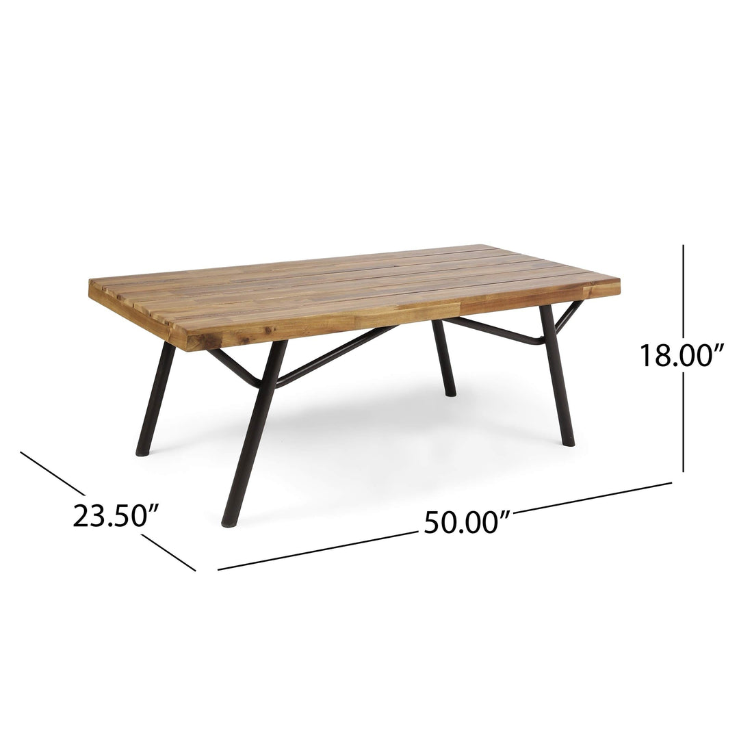 Outdoor Industrial Coffee Table by Natural Rectangle Acaci Iron Weather