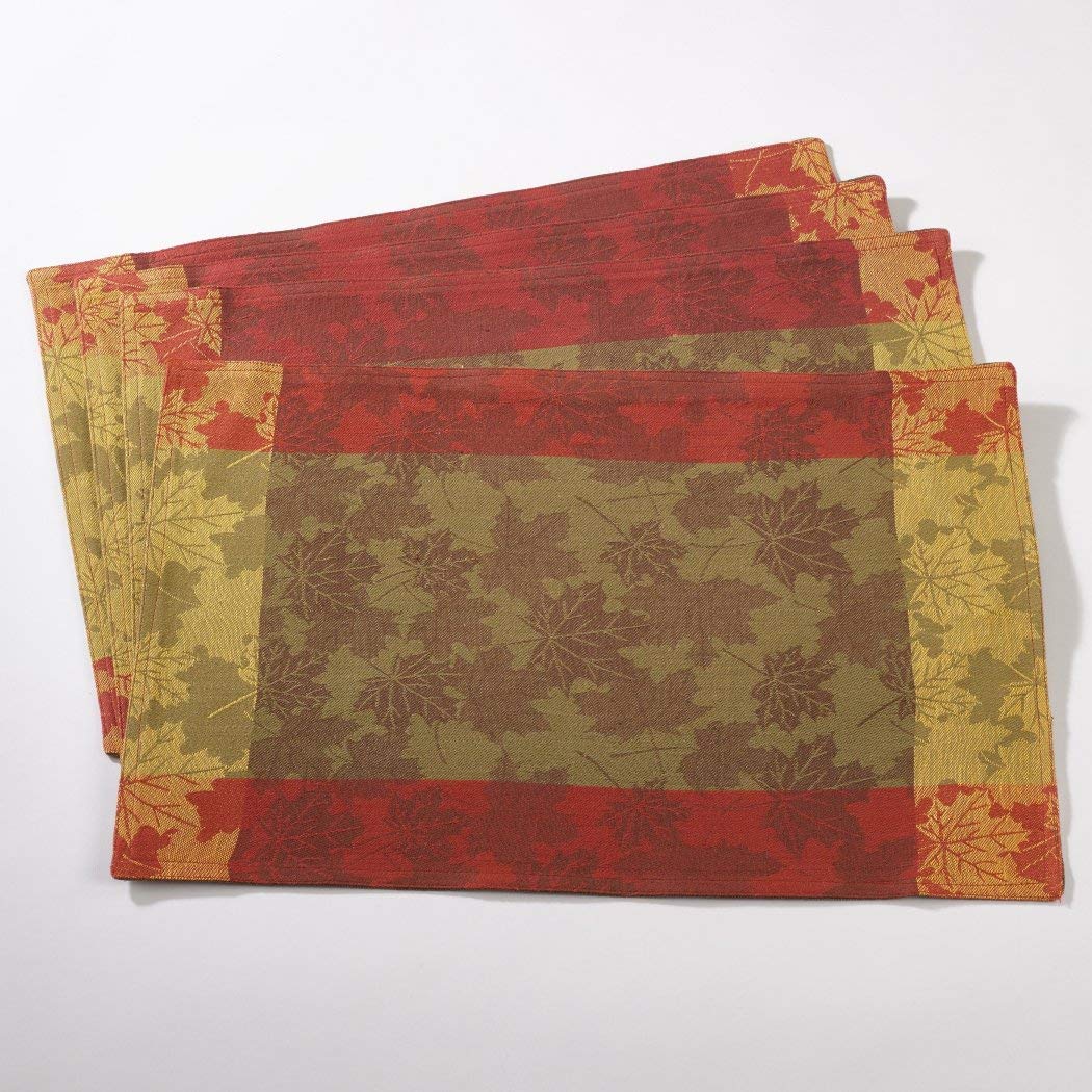 4 Piece Multi Autumn Leaf Floral Print Placemats Set Elegance Colorful Fall