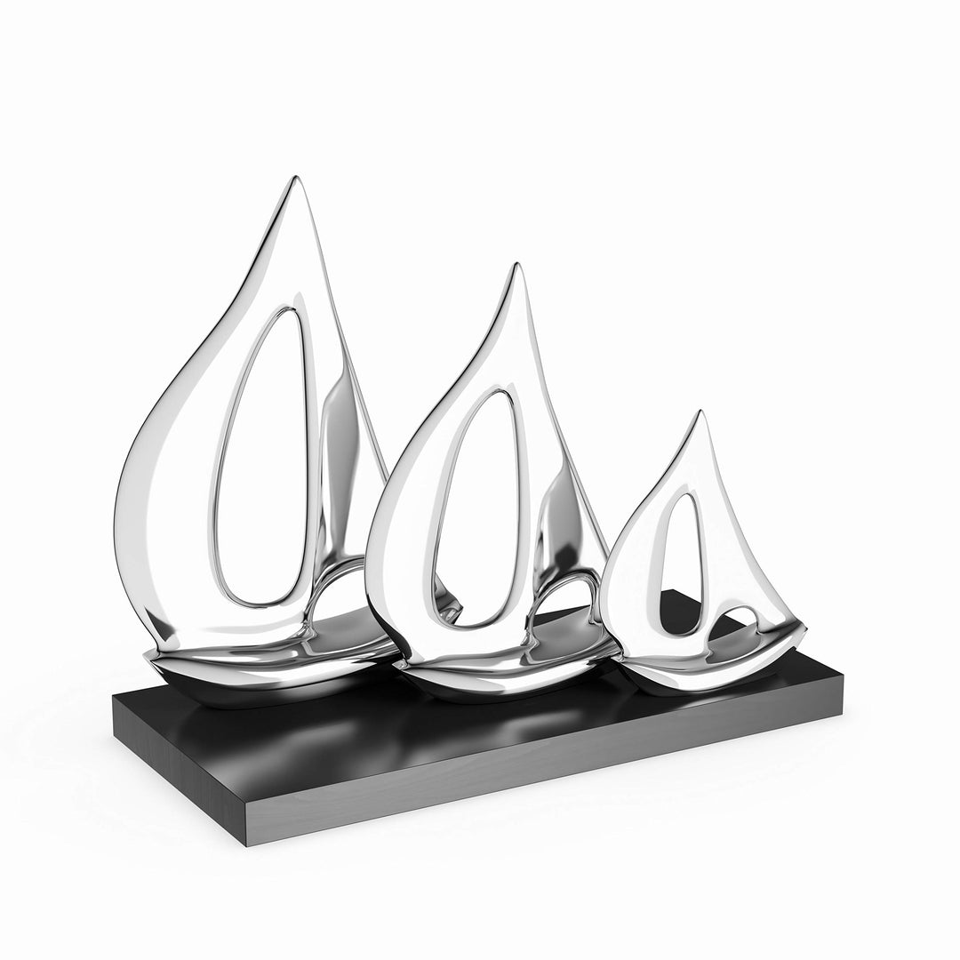 Glossy Aluminum 3-Sailboat Decor Black Silver Casual Acacia Metal Antique