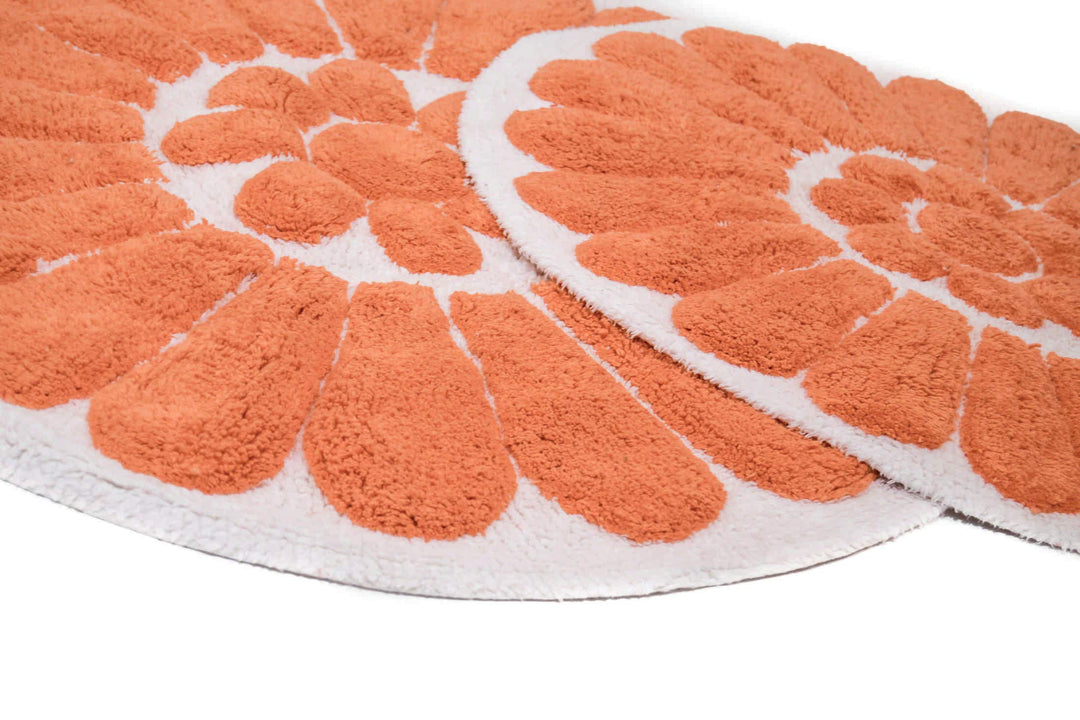 Chesapeake Bursting Flower 2 Pc. White & Coral Round Bath Rug Set 4595 (24" &