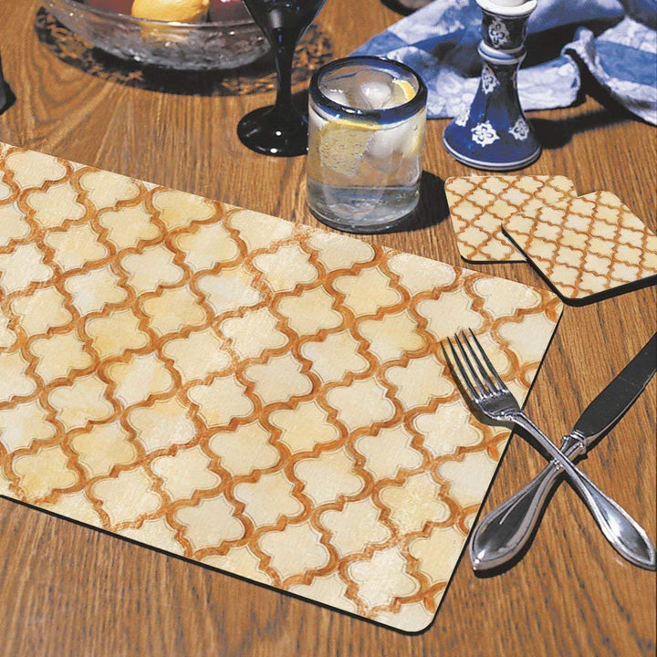 Antique Quatrefoil Hardboard Placemat Set of 2 Multi Color Casual Country - Diamond Home USA