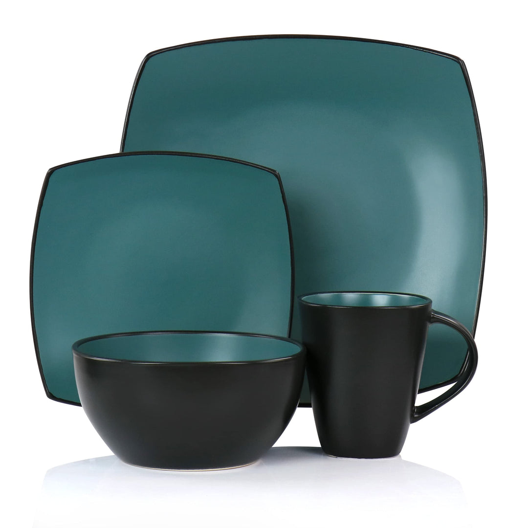 Soho Lounge 16 Piece Dinnerware Set 8' X 10' Turquoise Solid Casual Square